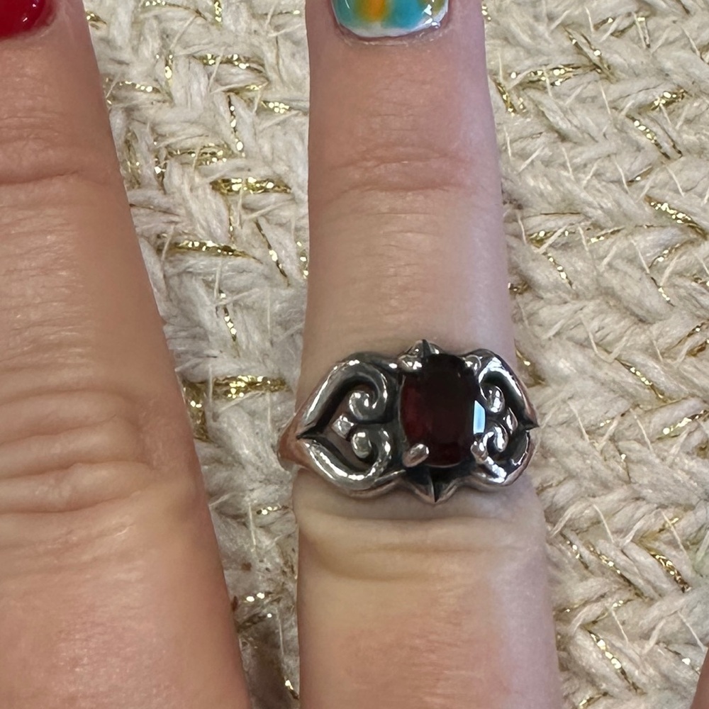 James Avery Silver Ring with Garnet Gemstone